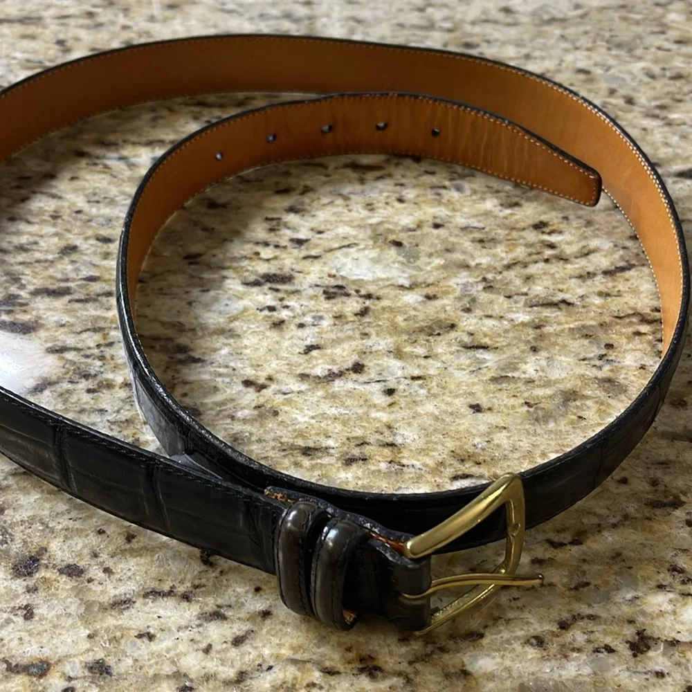 BRIGHTON Black Calfskin Belt embossed size 46”
